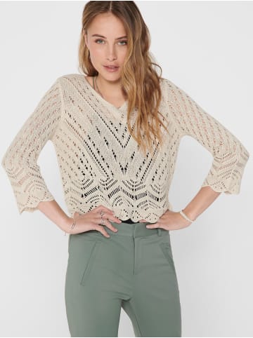 JACQUELINE de YONG Cropped 3/4 Arm Strick Pullover Spitzen Struktur JDYNEW in Beige