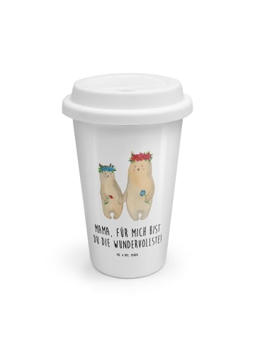 Mr. & Mrs. Panda To Go Becher Bären mit Blumenkranz mit Spruch in Weiß