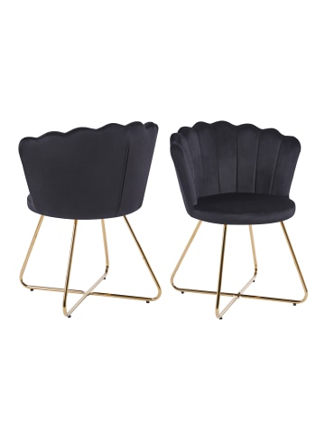 SalesFever Polsterstuhl 2er-Set im Muschel‑Design Samt mit goldfarbenem Gestell in Schwarz