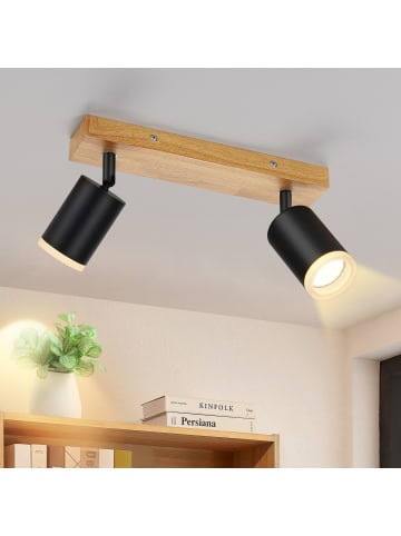 ZMH Deckenleuchte in schwarz 2-flammige GU10 LED Holz Vintage schwenkbar Deckenspots