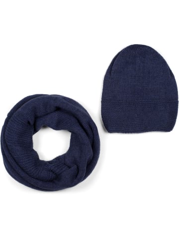 styleBREAKER Strick Loop und Beanie Set in Dunkelblau