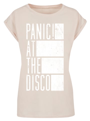 F4NT4STIC Extended Shoulder T-Shirt Panic At The Disco Block Text in Whitesand