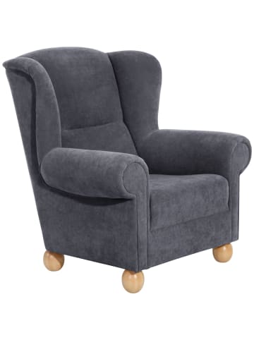 58 aufm Kessel OHRENBACKENSESSEL Kasha Bezug Veloursstoff Buche natur / anthrazit