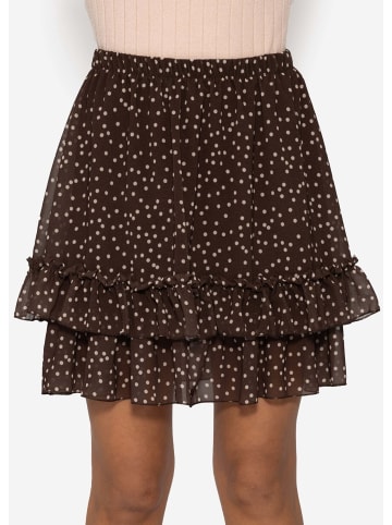 SASSYCLASSY Kurzer Volant-Rock mit Rüsschen in Braun