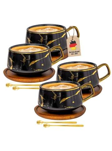 Intirilife Kaffeetasse Teetasse Keramik 200ml mit Untersetzer in 4x Schwarz