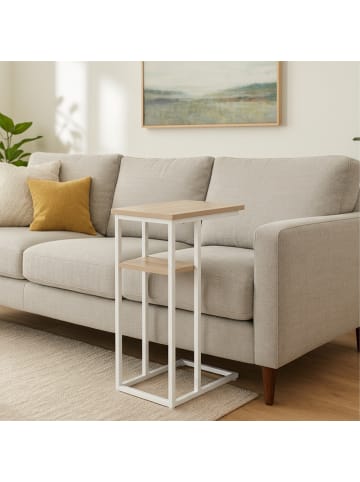 relaxdays Beistelltisch in Hellbraun/Weiß - (B)40 x (H)60 x (T)30 cm