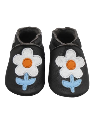 Yalion Leder-Krabbelschuhe "blumen" in Schwarz