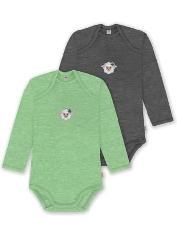 Normani Outdoor Sports 2er Pack Baby Merino Body Langarm Auckland in Grün/Anthrazit