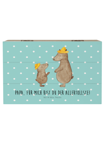 Mr. & Mrs. Panda Holzkiste Bären mit Hut mit Spruch in Türkis Pastell