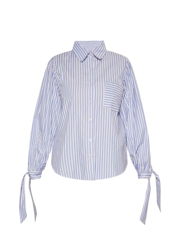 DreiMaster Damen Langarmbluse in Weiss Hellblau