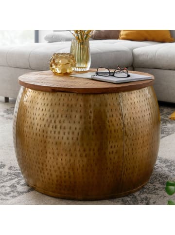 FineBuy Couchtisch in Gold / Massivholz (Recycled Wood) / 60x60x40