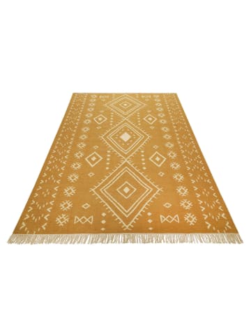 Green Looop Kelim Teppich Monaco in senfgelb