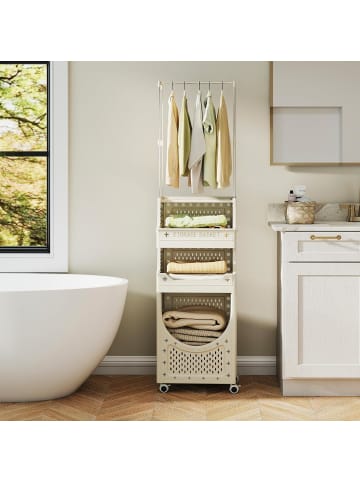 COSTWAY 4-stufig Kleiderstangen schmal mit Wäschekorbwagen in Beige