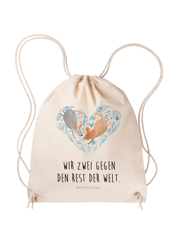Mr. & Mrs. Panda Stoffrucksack Mäuse Herz mit Spruch in Creme