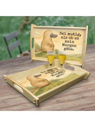 Mr. & Mrs. Panda Holztablett Schnabeltier Mut Design mit Spruch in Weiß