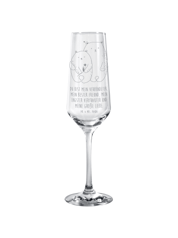 Mr. & Mrs. Panda Champagnerglas Bären Liebe mit Spruch in Transparent