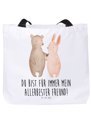 Mr. & Mrs. Panda Tote Bag Bär und Hase Umarmen mit Spruch in Weiß