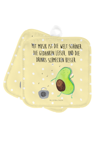 Mr. & Mrs. Panda 2er Set Topflappen  Avocado Tanzen mit Spruch in Gelb Pastell