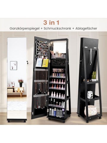 COSTWAY Schmuckschrank LED mit Rollen in Schwarz