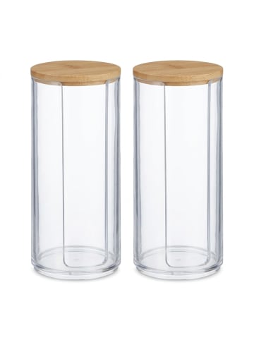 relaxdays 2er-Set: Wattepads Aufbewahrung in Transparent/Natur