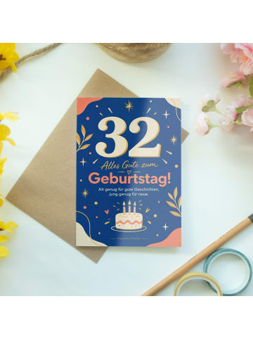 Geburtstagskarte 32. Geburtstag Zahl elegant De... in Weiß