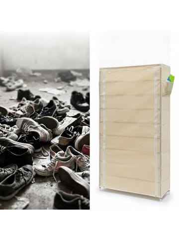 relaxdays 3x Stoff-Schuhschrank in Beige - (B)88 x (H)161 x (T)30 cm