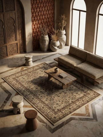 KADIMA DESIGN Teppich Kurzflor Waschbar Orientalisch SELVA Strapazierfähig OEKO-TEX in Beige