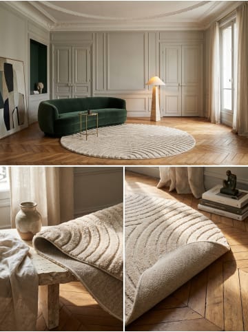 KADIMA DESIGN Hochflorteppich 3D Bögen Boho Waschbar Wohnzimmer in Beige