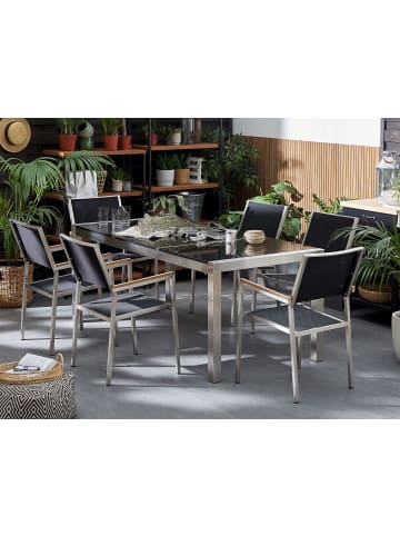 Beliani 7-tlg Gartentisch Set GROSSETO in Grau/Schwarz/Silber