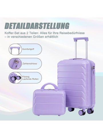 ABRIHOME Kofferset Hartschale mit Kosmetiktasche in lila