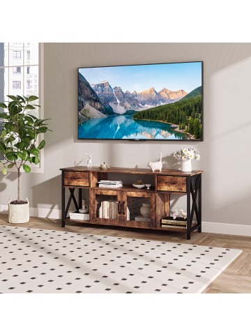 relaxdays TV Lowboard in Braun/ Schwarz - (B)140 x (H)60 x (T)40 cm