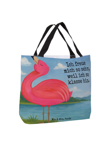 Mr. & Mrs. Panda Schultertasche Flamingo Stolz Design mit Spruch in Weiß