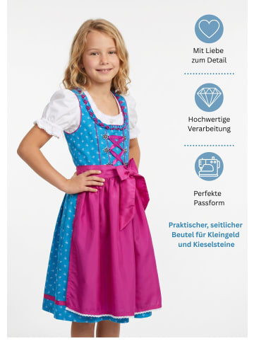 Nübler Kinderdirndl 3-teilig Emilia in Türkis-Fuchsia