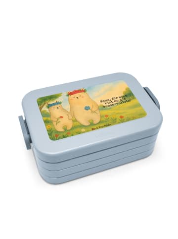 Mr. & Mrs. Panda Bentobox Bären mit Blumenkranz Design mit Spruch in Blau Pastell