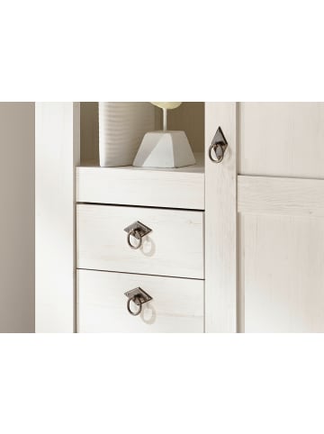 Furn.Design Wohnwand Pinie weiß, Eiche Wotan 4-teilig 356 cm, Schrankwand im Landhaus-Stil