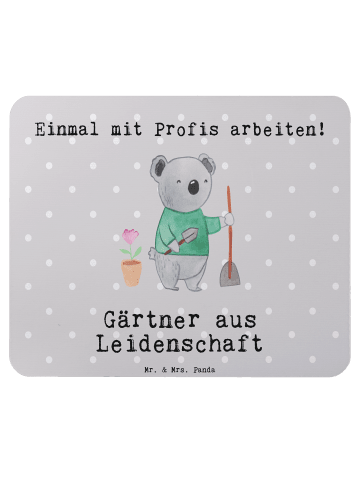 Mr. & Mrs. Panda Mousepad Gärtner Leidenschaft mit Spruch in Grau Pastell