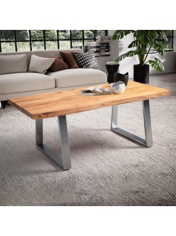 KADIMA DESIGN Couchtisch 120x60x46 Akazie Massivholz/Metall Baumkante, Design in Akazie-Silber