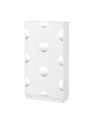 ABRIHOME Schrank in Weiß mit 3 Klappen rundem Spiegel und großem Stauraum