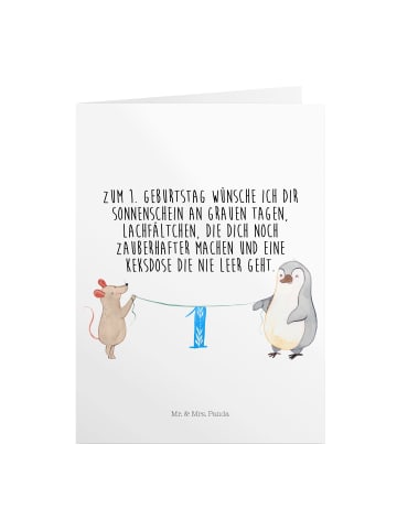 Mr. & Mrs. Panda Glückwunschkarte 1. Geburtstag Maus Pinguin mit... in Weiß