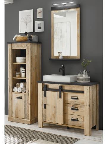 Furn.Design Badmöbel-Set 5-teilig, Used Wood hell, anthrazit, Badkombination mit Waschbecken