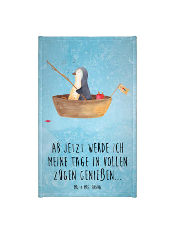 Mr. & Mrs. Panda Handtuch Pinguin Angelboot mit Spruch in Eisblau