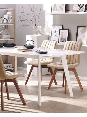 Beliani 2er-Set Esszimmerstuhl CALGARY in Beige/Dunkler Holzfarbton