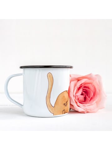 Mr. & Mrs. Panda XL Emaille Tasse Katze Wolle ohne Spruch in Weiß