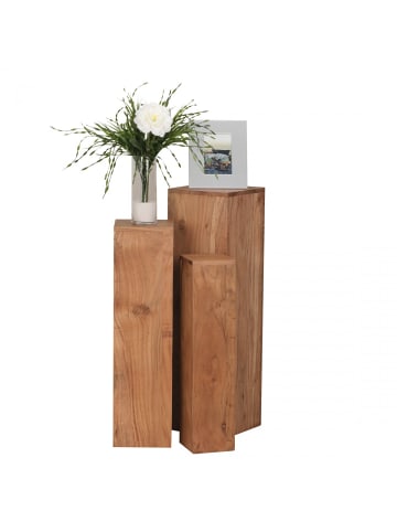 KADIMA DESIGN Beistelltisch 3er Set Massivholz Satztisch Quadratisch Modern, in Akazie