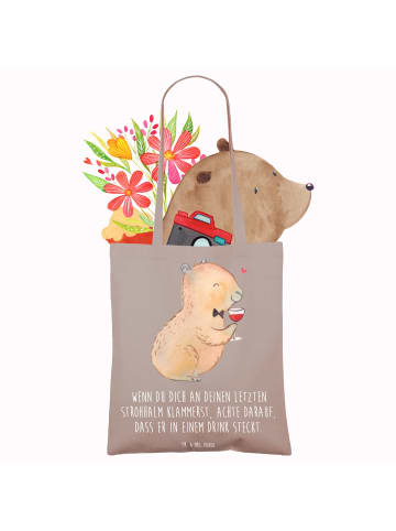 Mr. & Mrs. Panda Shopping Tasche Capybara Wein mit Spruch in Braun Pastell