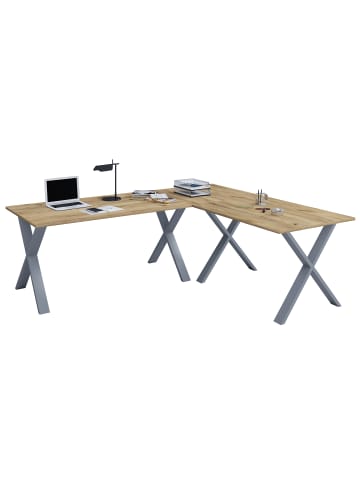 VCM  X Schreibtisch Eckschreibtisch L Form 190x160x80 in Silber / Honig-Eiche