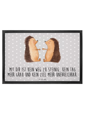 Mr. & Mrs. Panda Fußmatte Igel Liebe mit Spruch in Grau Pastell