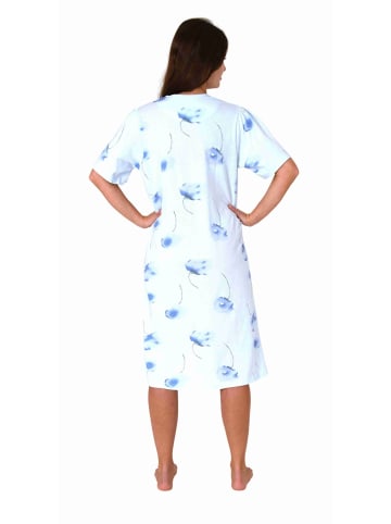 NORMANN Kurzarm Nachthemd Knopfleiste am Hals - 80103 in hellblau