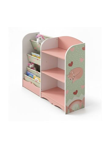 relaxdays Kinderregal in Rosa/ Grün - (B)82 x (H)80 x (T)26 cm