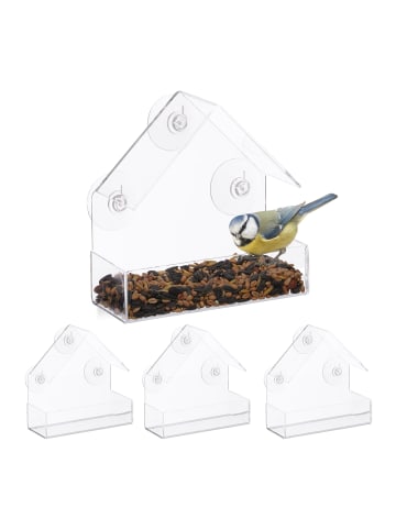 relaxdays 4 x Fenster-Vogelfutterhaus in Transparent